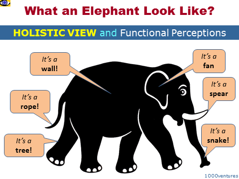 Perceptions vs. Full Picture Elephant perceived by six blind men