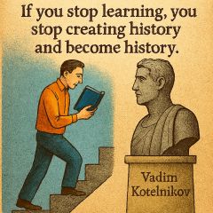 If you stop learning you stop creating history and become history. Vadim Kotelnikov quote