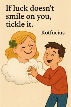 Humorous quote: If luck doesn't smile on you tickle it. Kotfucius