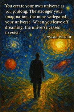 Winston Churchill quote on dreaming, imagination, and universe