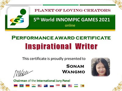 Best Essay Writer award winner Sonam Wangmo Bhutan Innompic Games Planet of Loving Creators