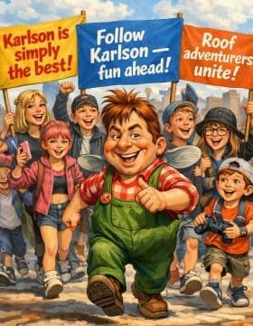 Roofland and Its Playful President Karlson - the leader of kids