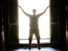 Vadim Kotelnikov out of Anjanta cave hands up