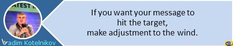 Communication quotes, Presentation, Persuasion: If you want your message to hit the target, make adjustment to the wind. Vadim Kotelnikov