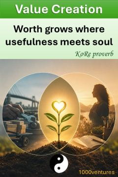 Worth grows where usefulness meets soul. KoRe Proverb
